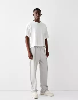 Широкие брюки из плюша Bershka, серый