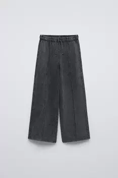Широкие брюки из плюша с эффектом потертости ZARA, антрацитово-серый