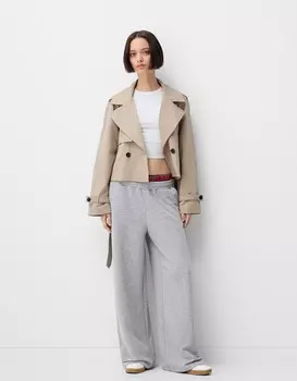 Широкие брюки из плюша с контрастным поясом Bershka, серый