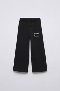 Широкие брюки из плюша с текстовым принтом ZARA, черный