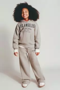Широкие брюки из плюша с текстовым принтом ZARA, цвет Mink