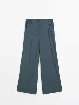 Широкие брюки из поплина Massimo Dutti, зелеый