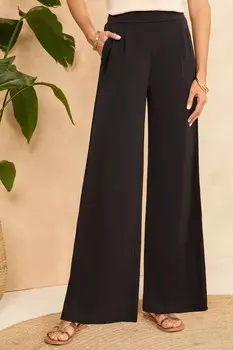 Широкие брюки из премиального джерси с металлическими вставками по бокам Love & Roses, черный