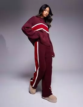 Широкие брюки из пушистой трикотажной ткани ASOS DESIGN бордового цвета