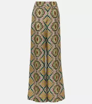 Широкие брюки из шелка с принтом Etro, синий