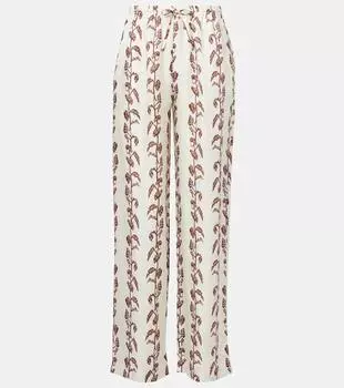 Широкие брюки из шелкового твила Aurelia Asceno, Brown Ecru Vine