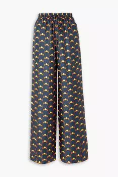 Широкие брюки из шелкового твила с принтом LANVIN, нави