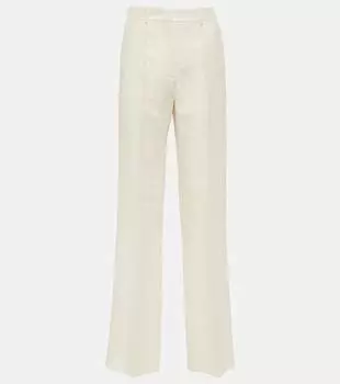 Широкие брюки из шерсти и шелка с высокой посадкой Valentino, бежевый