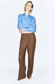 Широкие брюки из шерсти manteco ZARA, охра