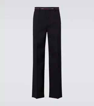 Широкие брюки из шерсти с логотипом Gucci, Blue/Red