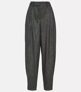 Широкие брюки из шерсти в тонкую полоску Stella Mccartney, серый