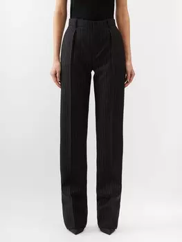 Широкие брюки из шерсти в тонкую полоску Saint Laurent, черный