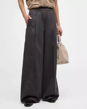 Широкие брюки из шерстяной фланели со складками Brunello Cucinelli, цвет C001 Dark Grey