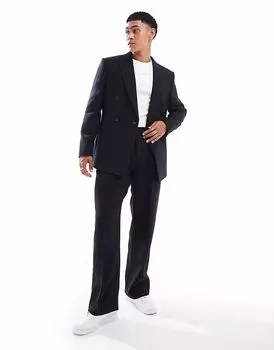 Широкие брюки из шерстяной смеси ASOS DESIGN из темно-синего твила