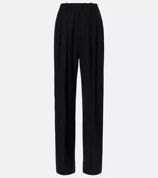 Широкие брюки из шерстяной смеси в тонкую полоску Plan C, цвет green pinstripe