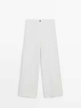 Широкие брюки из смеси хлопка и льна Massimo Dutti, белый