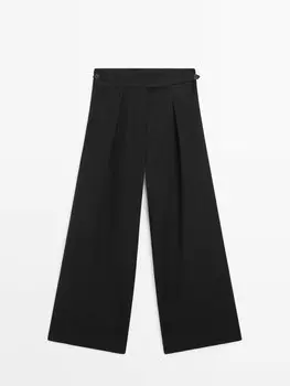 Широкие брюки из смеси хлопка и льна Massimo Dutti, черный