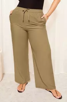 Широкие брюки из смеси хлопка и льна Curves Like These, зеленый