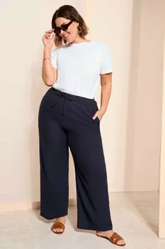 Широкие брюки из смеси хлопка и льна Curves Like These, синий