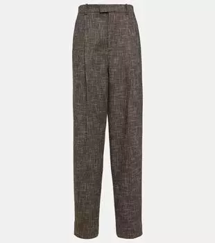 Широкие брюки из смеси шерсти и хлопка Bottega Veneta, Black/Charcoal/Camel
