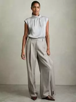 Широкие брюки из смеси шерсти petite harper Reiss, серый