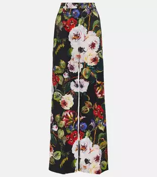 Широкие брюки из смесового хлопка с цветочным принтом Dolce&Gabbana, мультиколор