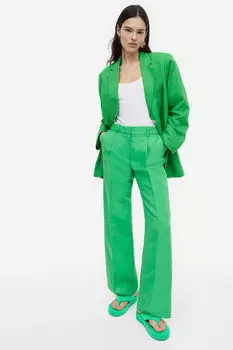 Широкие брюки из смесового льна H&M, зеленый