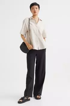 Широкие брюки из смесового льна H&amp;M, черный