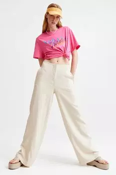 Широкие брюки из смесового льна H&amp;M, натуральный белый