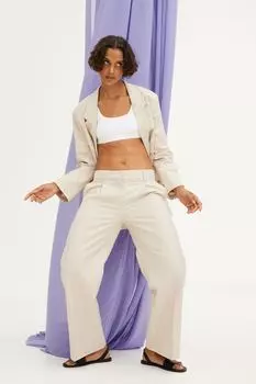 Широкие брюки из смесового льна H&amp;M, светло-бежевый/полосатый