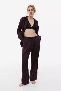 Широкие брюки из смесового льна H&M