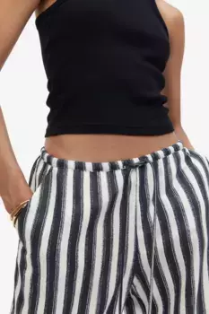 Широкие брюки из смесового льна H&M, серый