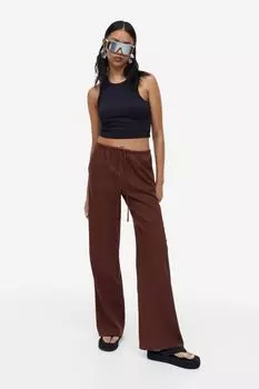 Широкие брюки из смесового льна H&M, темно коричневый
