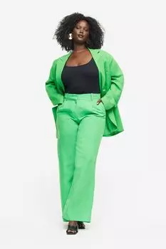 Широкие брюки из смесового льна H&M, зеленый