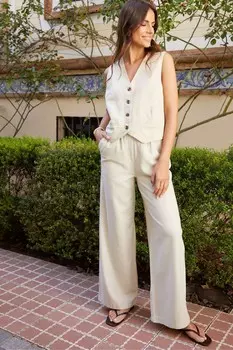 Широкие брюки из смесового льна Threadbare, бежевый