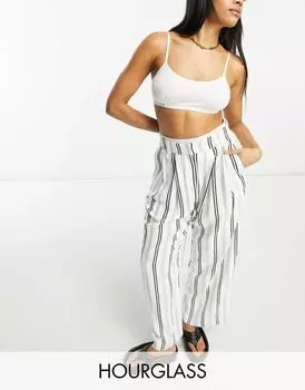 Широкие брюки из смесового льна в полоску со складками ASOS «Песочные часы»
