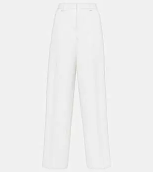 Широкие брюки из смесовой шерсти с высокой посадкой Ami Paris, белый