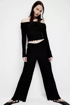 Широкие брюки из структурированной ткани H&M, черный