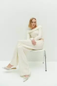Широкие брюки из структурированной ткани H&M, бежевый