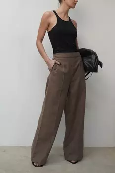 Широкие брюки из текстурированной ткани рами с добавлением льна и отделкой заклепками Religion, нейтральный