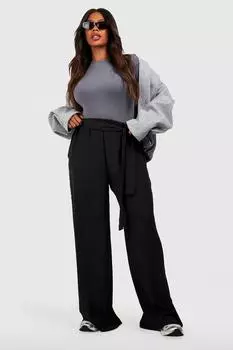 Широкие брюки из тканого текстурированного материала с поясом Plus boohoo, черный