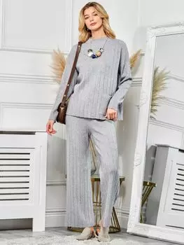 Широкие брюки из трикотажа в рубчик Jolie Moi, дав хизер