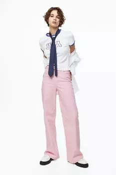Широкие брюки из твила H&amp;M, светло-розовый