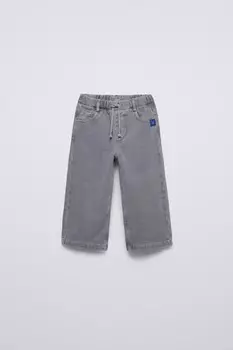 Широкие брюки из твила с этикеткой ZARA, светло-серый