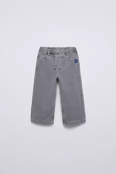 Широкие брюки из твила с этикеткой ZARA, светло-серый
