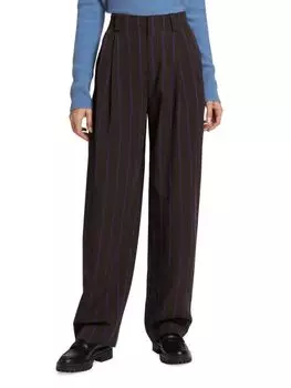 Широкие брюки из твила в полоску со складками Vince, цвет Hickory Brown