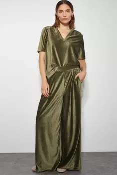 Широкие брюки из велюра Shay rib Monsoon, зеленый