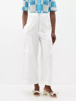 Широкие брюки из вискозы с высокой посадкой и отстрочкой Lovebirds, белый