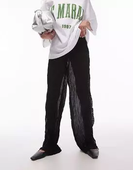 Широкие брюки из жатого кружева черного цвета Topshop