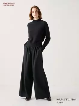 Широкие брюки из жатой шерсти Uniqlo, черный